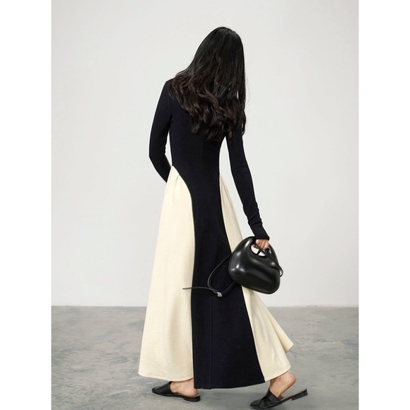 Commense Long Sleeve Maxi Dress Color Block V Neck Casual Elegant - Size XS - Picture 5 of 12